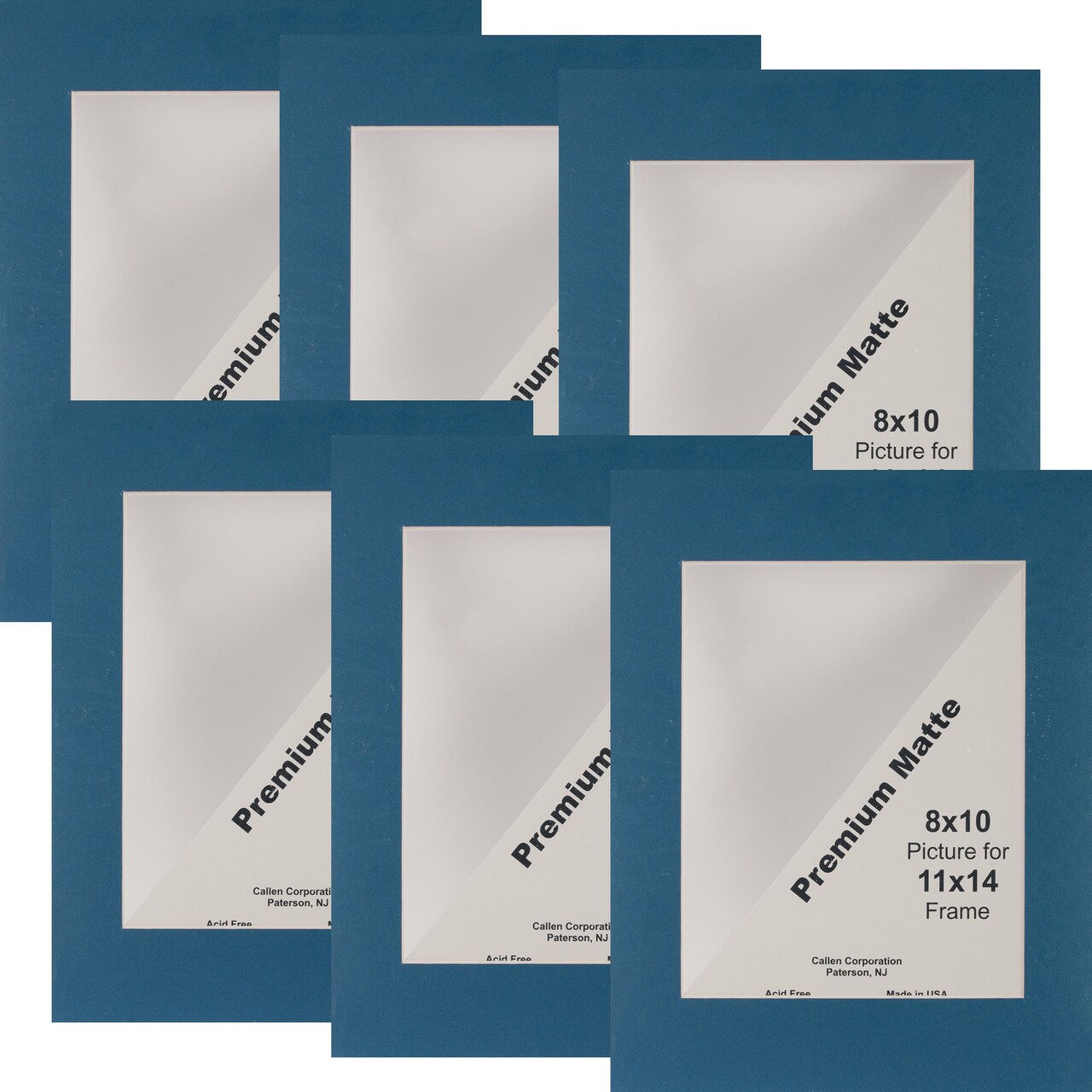 Multipack of 6 - Photo Mat 11"X14" Single Hand-Cut W/Bevel Edge-Dark Blue (Navy) W/White Core